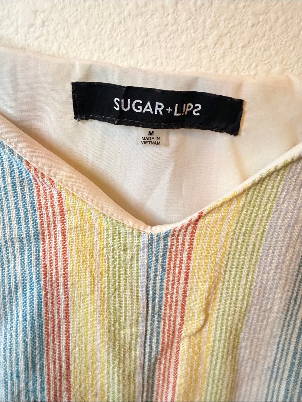 Sugarlips Striped Linen Romper Medium Rainbow Tie Waist Summer Vacation Medium - Picture 7 of 8